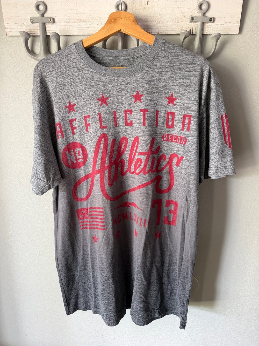 Affliction Gray Heather Short-Sleeve T-Shirt with Red Athletic Print